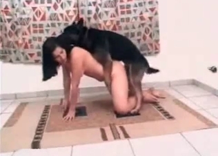 She is falling in wild love with a doggy