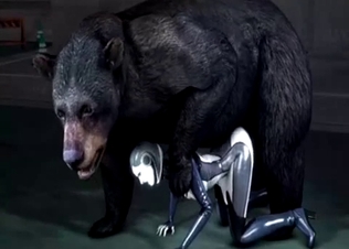 Giant 3D bear fucks a hot latex doll