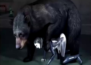 Giant 3D bear fucks a hot latex doll