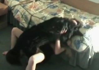 Lovely model is falling in love with a huge hound