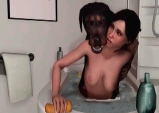 Dark-haired cartoon model is fucking with a hound