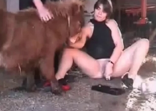 Chubby model is riding a small horse's cock