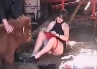 Chubby model is riding a small horse's cock
